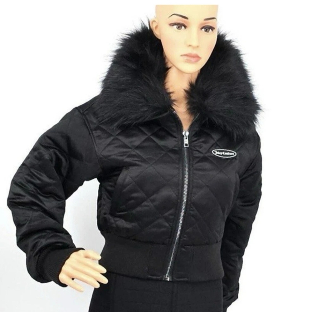 Juicy Couture Black Aviator Jacket with Faux Fur Collar NWT XS - Picture 2 of 5